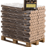 Palette de briquettes rondes de hêtre, 96 paquets x 10 kg (960 kg)
