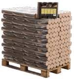 Palette de briquettes rondes de hêtre, 96 paquets x 10 kg (960 kg)